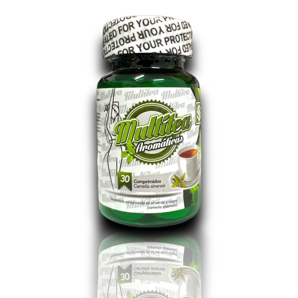 Multitea Aromáticas pastillas efervescentes con té verde, té negro y Camellia sinensis – frasco 30 comprimidos.