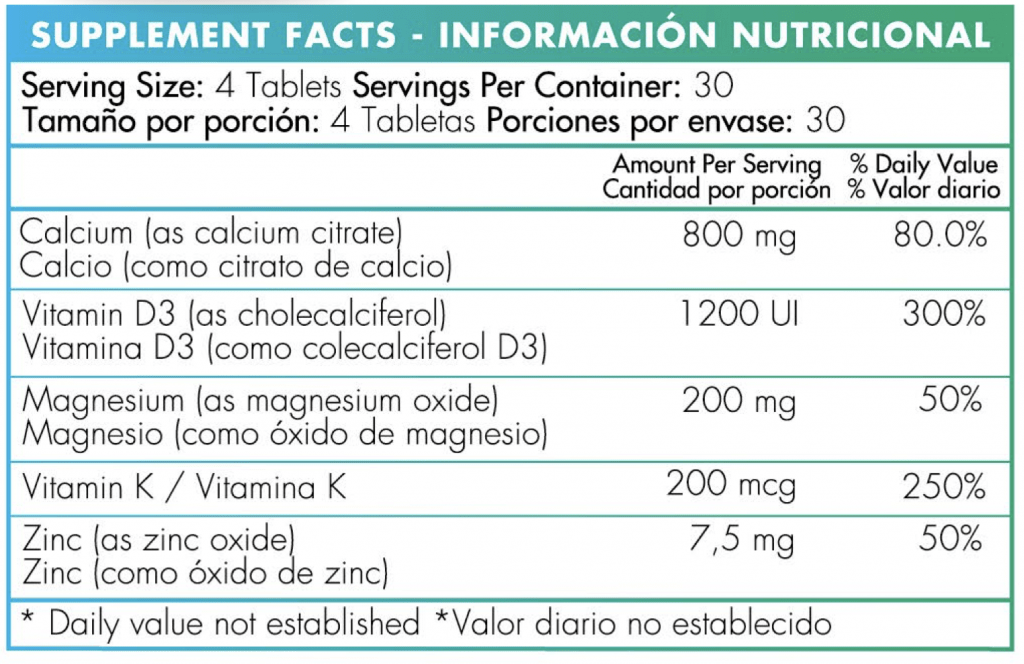 osteowell tabla nutricional