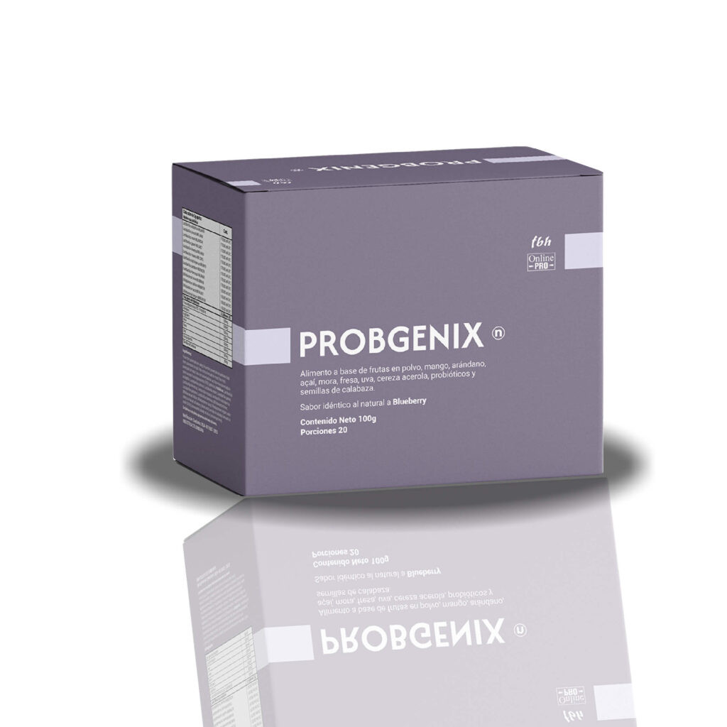 Probgenix probiótico en sobres sabor blueberry, alimento en polvo con prebióticos y probióticos, caja 20 sobres.